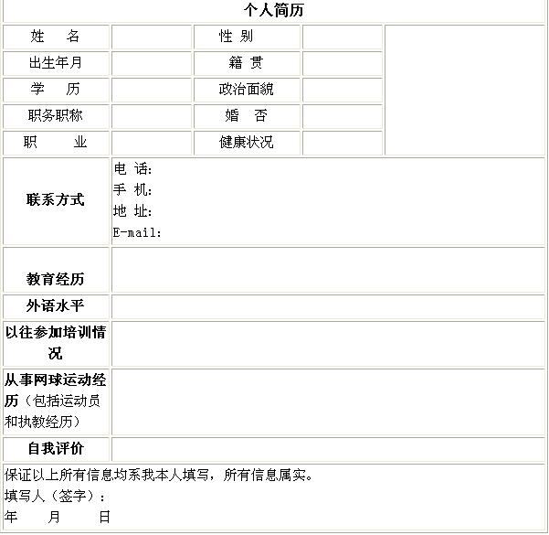 大眾化的個人簡歷表格