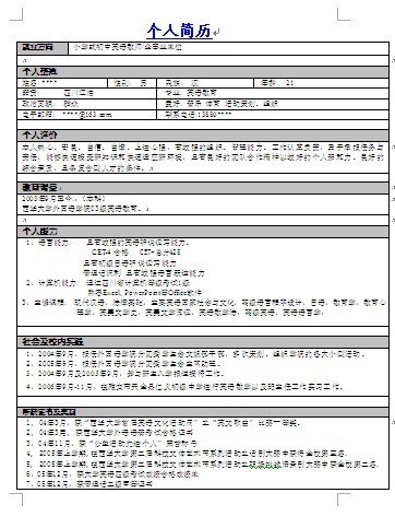 英語教師個人簡歷模板