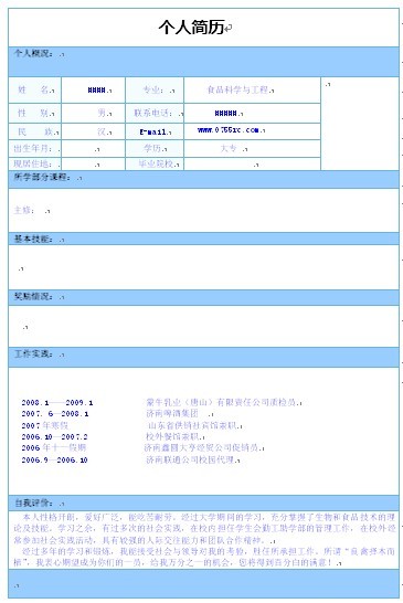 個人簡歷表格