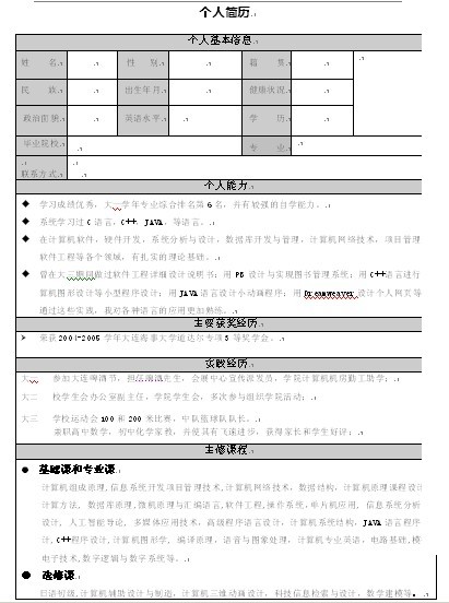 畢業生簡歷模板
