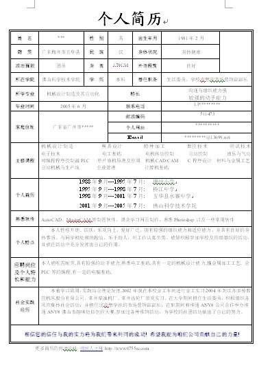 標準個人簡歷表格
