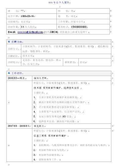 技術人員個人簡歷模板