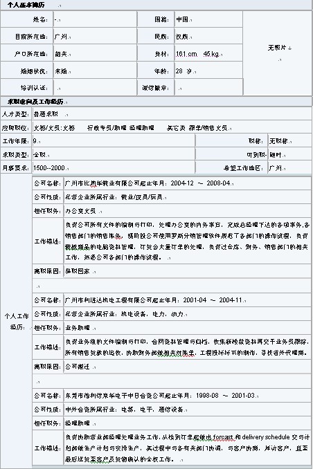 文秘類藍色清新個人簡歷表格下載