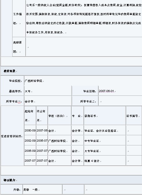 應屆畢業生個人求職簡歷表格