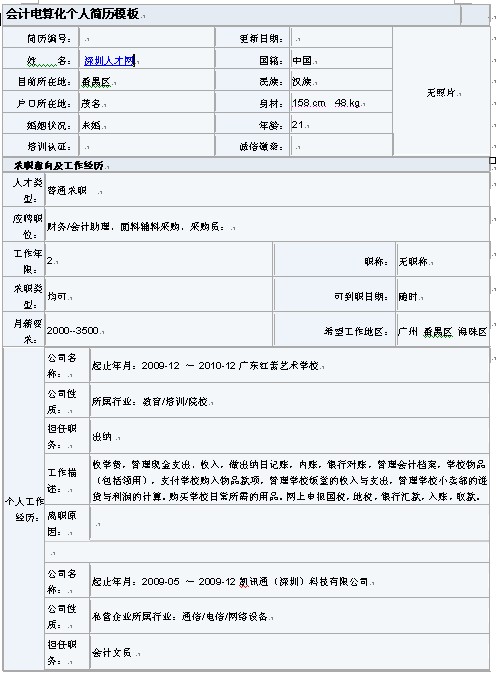 會計電算化個人簡歷表格（潮流版）