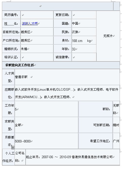 電子軟件類開發個人簡歷模板