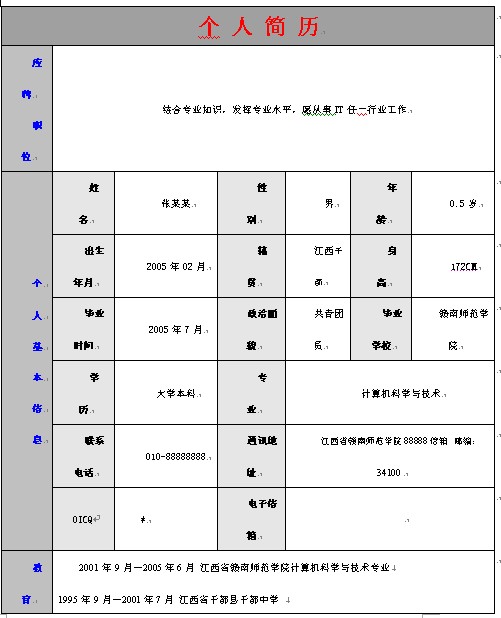 適合畢業生的簡歷模板（標準格式）