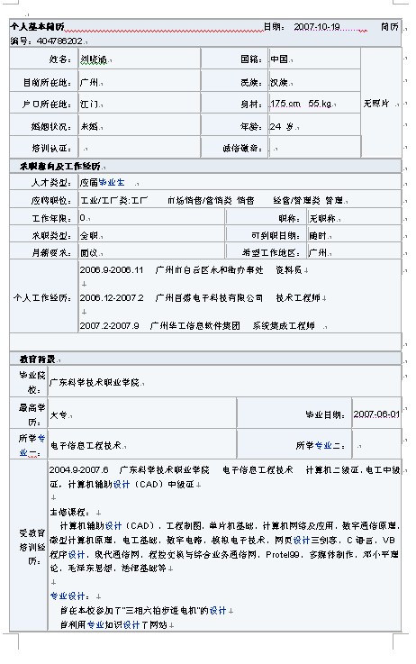 應屆畢業通用最權威的簡歷模板