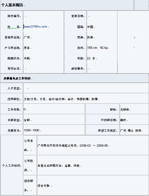 應屆畢業生簡歷表格（會計）