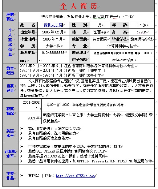 2011畢業生通用簡歷模板（標準版）