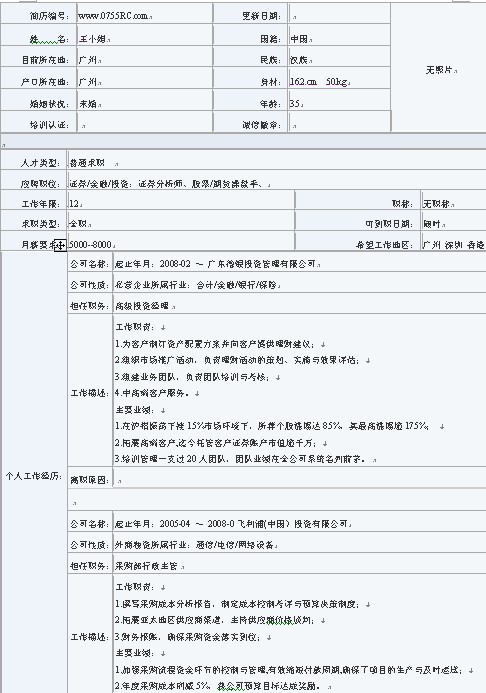 2011年最新原創簡歷表格（普通求職）