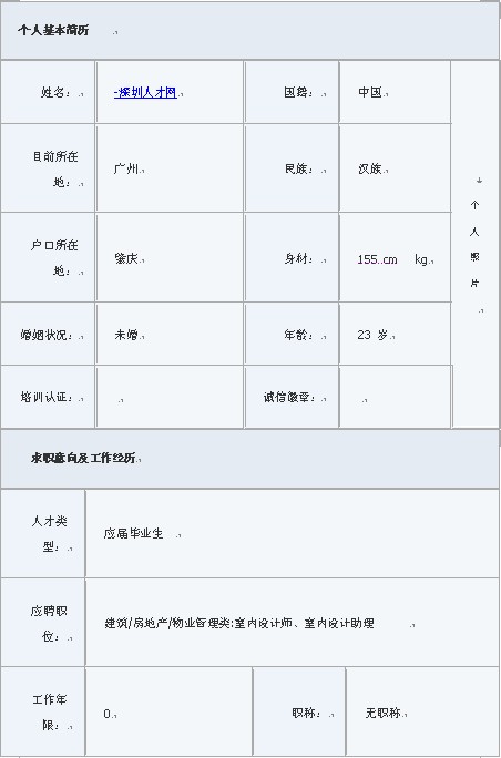 室內設計類專業個人簡歷表格下載