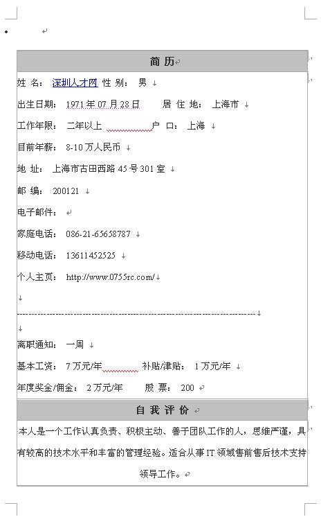 經典個人簡歷模板
