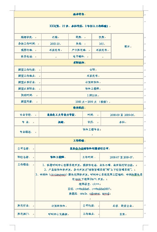 軟件工程專業個人簡歷表格下載