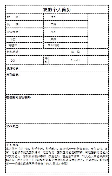 農業工程專業個人簡歷表格
