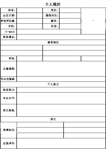 水利水電工程專業個人簡歷表格