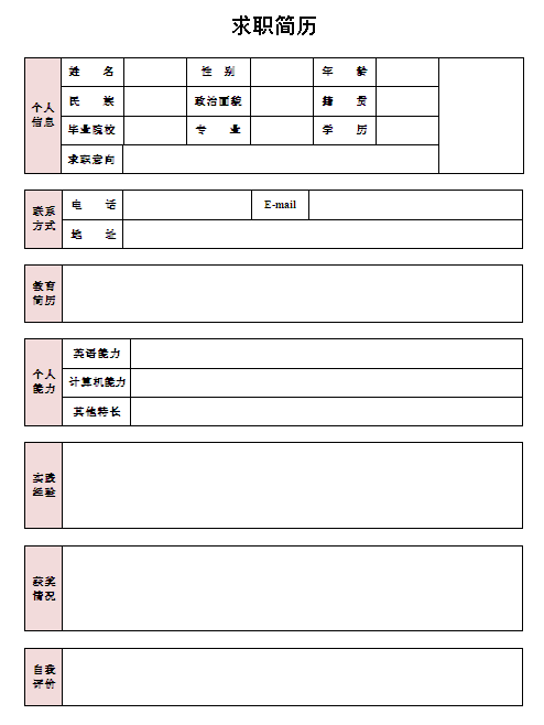管培生的個人簡歷表格