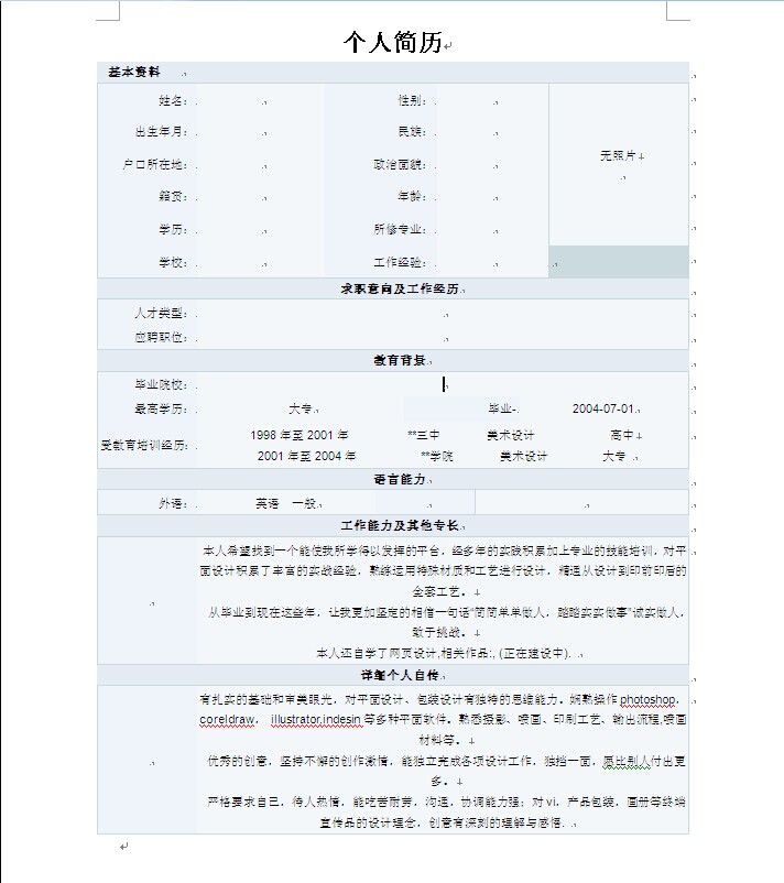 美術設計個人簡歷模板