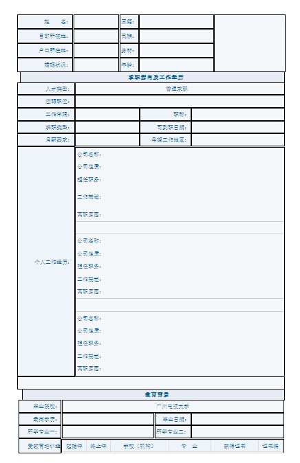 銷售代表個人簡歷表格
