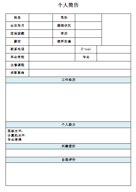 2015應屆畢業生標準簡歷表格