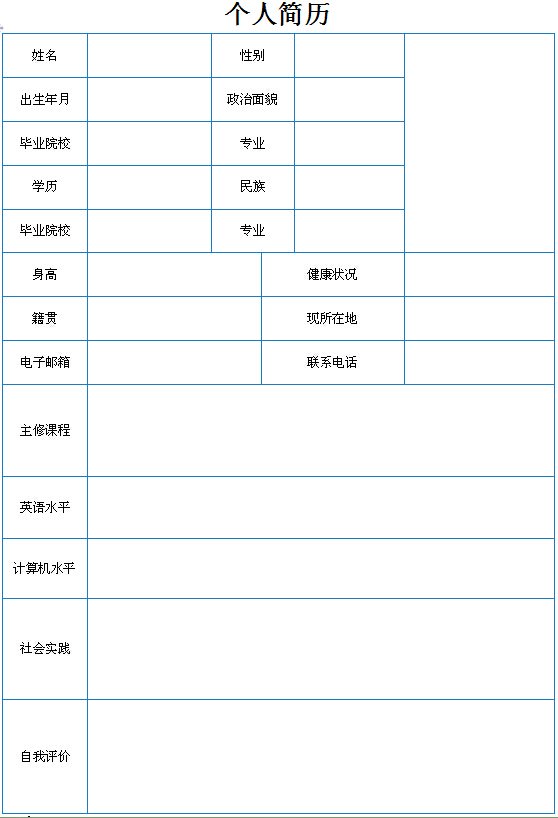各大職業通用個人簡歷表格