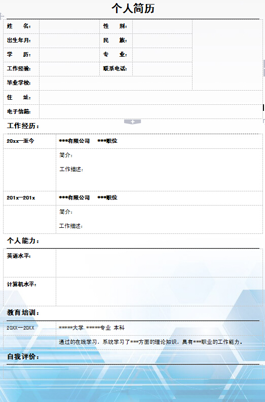 IT行業求職者個人求職簡歷表格